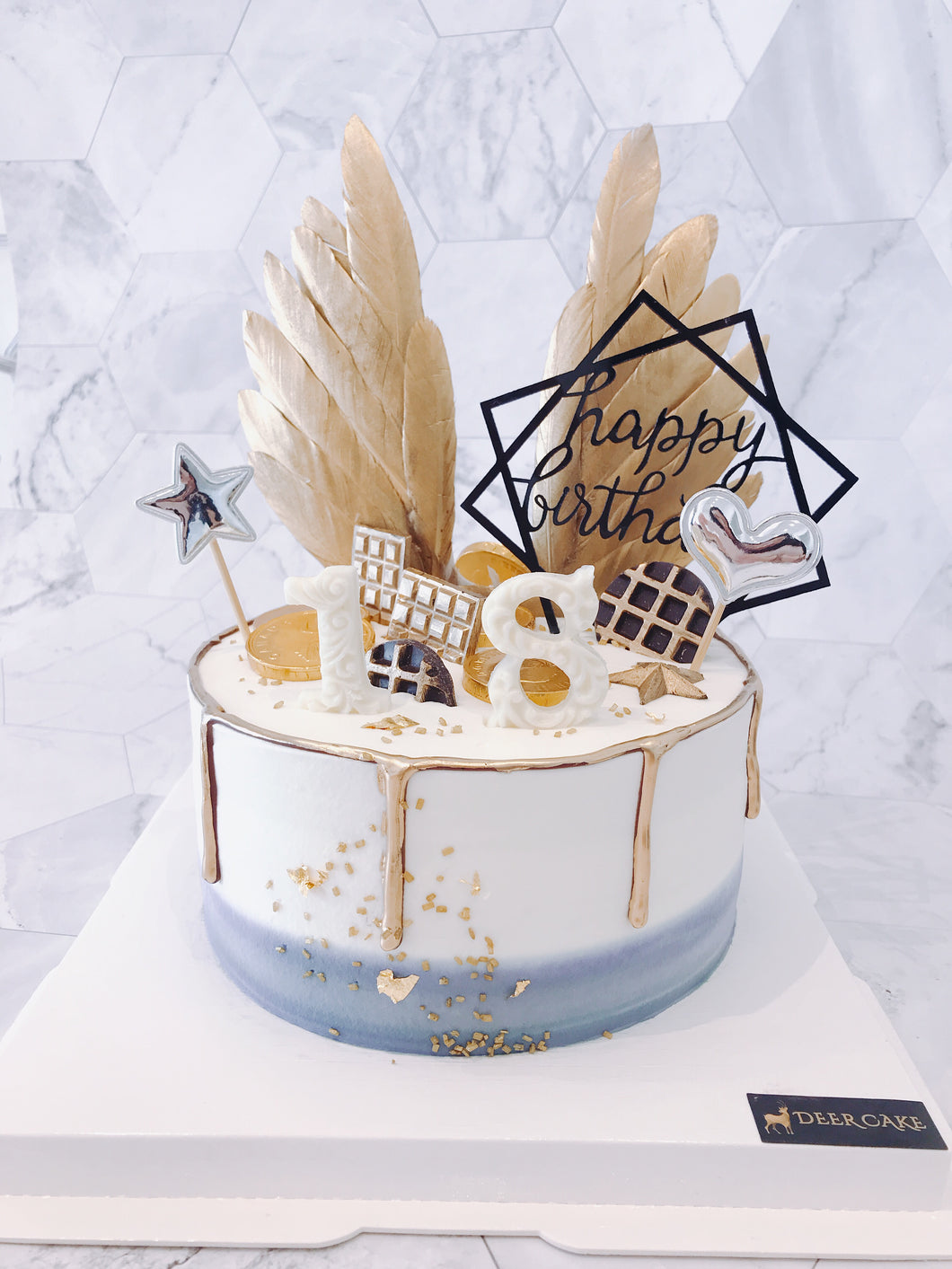 Golden Feather Birthday Cake